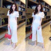 Maya-fashion เสื้อผ้าแฟชั่น Jumpsuit สีขาว จั้มลูกไม้สีขาว  พร้อมส่ง