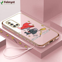 [ฟรีสายคล้อง] สำหรับ VIVO เคสโทรศัพท์เซลล์ V19การ์ตูนแม่มดน้อยขอบสี่เหลี่ยมลายเคสโทรศัพท์ชุบหรูหราชุบเคสโทรศัพท์นิ่ม