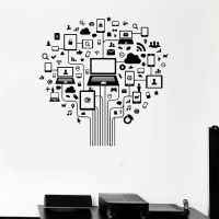 Computer Tree Wall Decal Internet Social Networks Vinyl Window Sticker Technology Office Computer Classroom Interior Decor S1058