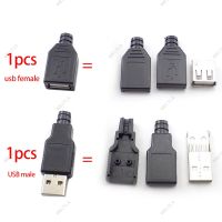 10pcs 3 in 1 Type A Female Male Mirco USB 2.0 Socket 4 Pin Connector Plug Black Plastic Cover DIY Connectors Type-A Kits WB15TH