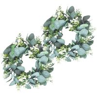 4 Pack Green Eucalyptus Wreath Round Wreath Artificial Wreath Farmhouse Wreath for Door Wall Window Deco,12Inch/PC