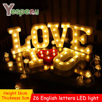 YESPERY ไฟ LED ตัวอักษรหัวใจสัญลักษณ์ไฟกลางคืน26ตัวอักษรภาษาอังกฤษแสงสำหรับคริสต์มาสวันวาเลนไทน์งานแต่งงานโต๊ะตกแต่งบ้าน