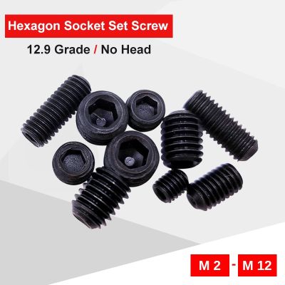 (JIE YUAN) Hex ซ็อกเก็ตชุดสกรู M2 M2.5 M3 M4 M5 M6 M8 M10 M12เหล็กคาร์บอน Grub Screw Grade 12.9สีดำสีตรงกับ Hex Socket ประแจ