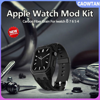 ชุดดัดแปลงเคสสำหรับ Apple Watch คาร์บอนไฟเบอร์45มม. 44มม. 42มม. สำหรับ Apple Watch 8 7 6 5 4 Se สายซิลิโคนสำหรับ I Watch Series 8เคสและสายรัด