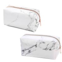 White Marble PU Stationery Pencil Case Pouch Makeup Bag with Zip for Girls Womans Teenagers