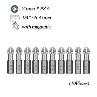 Free Shipping 10Pcs/Lot 25mm CR-V Pozidrive Bits Hex Shanked Anti Slip Screwdriver Bits Magnetic Single Head PZ1 /PH Handtool parts Accessories