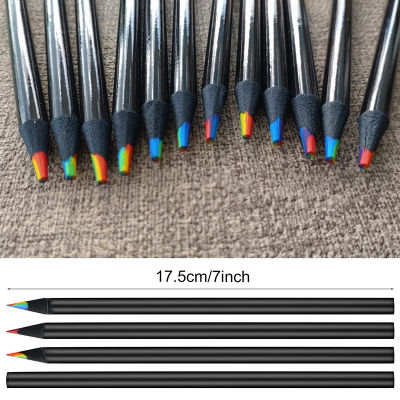 💖【Lowest price】MH ดินสอสีรุ้งไล่ระดับสี1ชิ้น7สีดินสอสีจัมโบ้หลากสีสำหรับการวาดภาพศิลปะการระบายสีการร่างแบบสุ่ม