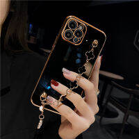 เคสโทรศัพท์ Apple 13นิ้วสำหรับผู้หญิง12สร้อยข้อมือโคลเวอร์14พลัสซิลิโคนสีดำแบบสร้างสรรค์ Dingsheng