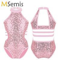 ∏ Sparkly Sequins Ballet Leotards for Girls Sleeveless Cutouts Back Strappy Waist Gymnastics Leotards Ballet Dance Costume Kids