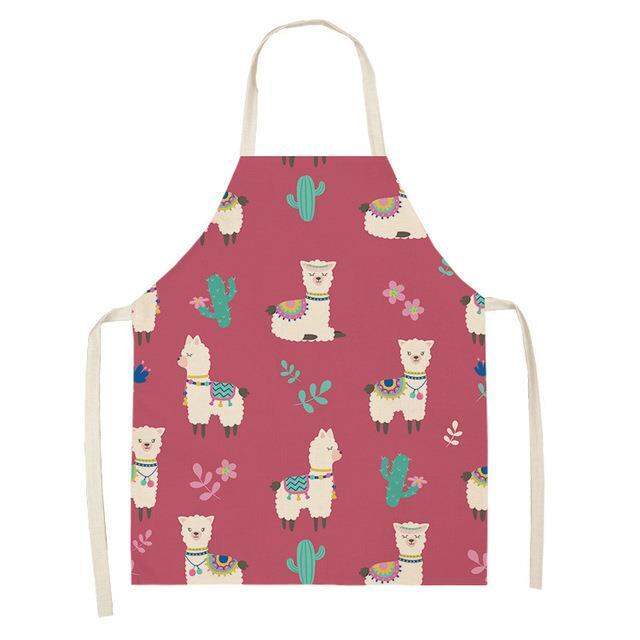 alpaca-llama-cactus-print-sleeveless-apron-linen-women-kitchen-apron-home-cooking-baking-waist-bib-easy-clean-apron-68x55cm