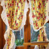 【YD】 Ruffled Blackout Short Curtains for Bedroom Half Door Floral W160cm Rod 커튼