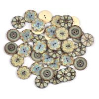 50Pcs 25mm Vintage Printed Wooden Buttons For Scrapbooking DIY Crafts Sewing Clothing Kids Garment Embellishment Supplies c2910 Haberdashery