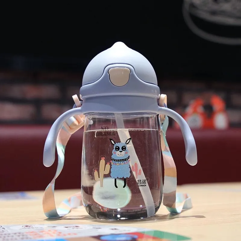 Creative Cartoon Water Bottle with Straw Cute Plastic Drinking Bottle  Portable Leak-proof Drinkware for Drinking