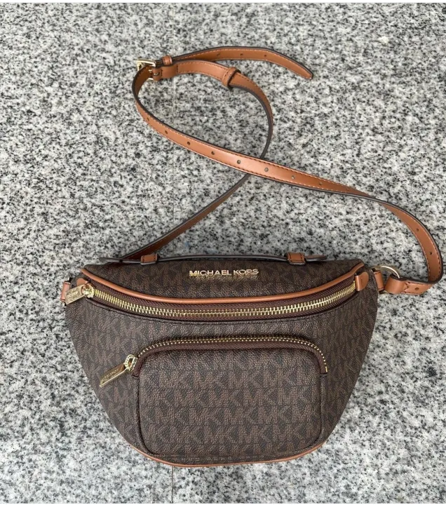 SOLD OUT! Michael Kors Chocolate Mk Logo Leather Fanny Pack Belt Bag |  