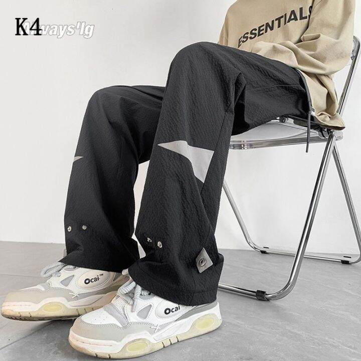 ready-k4-hong-kong-style-oversize-new-casual-pants-loose-mens-buckle-design-trendy-brand-straight-seersucker-trousers