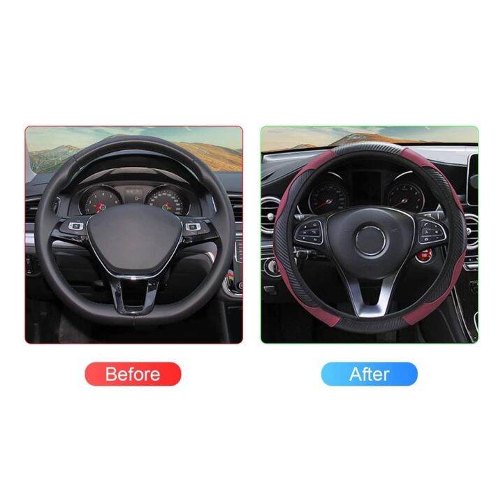 hot-cppppzlqhen-561-ปลอกหุ้มพวงมาลัยรถยนต์-universal-no-fixed-inner-carbon-fiber-texture-anti-skid-ventilation-steering-wheel-cover-ไวน์แดง