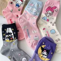 【hot sale】✻▩❂ D19 Kawaii Kuromi My Melody Cinnamoroll Cotton Socks Cartoon Cute Sanrioed Sweat Absorbing Breathable In Tube Socks