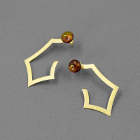 INATURE 925 Sterling Silver Natural Amber Crystal Geometry Stud Earrings for Women Fashion Jewelry