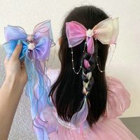 1/2/3pcs Fashion Children Hair Accessories Pearl Tassels Bowknot Ribbons Braided Headdresses Summer Girls Princess Hairpins