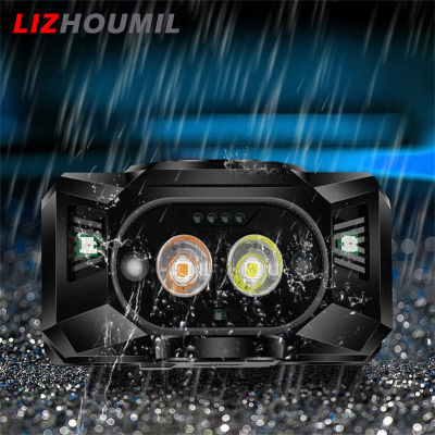 LIZHOUMIL ไฟฉายแบบพกพา,โคมไฟหน้าเหนี่ยวนำกลางแจ้งแข็งแรงไฟชาร์จusb ติดตั้งบนหัวสดใส