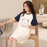 【 WYIN kitchen】 Newest 100 Cotton Women Nightgown Summer Short Sleeve Cute Cartoon Sleepwear Casual