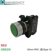 สวิทช์กด กดเด้งกลับ สีเขียว สีแดง / Push button switch green, red - BENEDICT (Made in Austria)