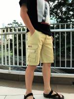 กางเกงขาสั้นกระเป๋าข้าง กางเกงเดินป่า Mens cargo shorts Casual  Comfy Cotton pants LM (Cream)