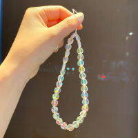 AB Colors White Mobile Phone Lanyards Blingbling Acrylic Beads Accessories Jewelry Cute Heart Beaded Phone Chains Straps Pendant