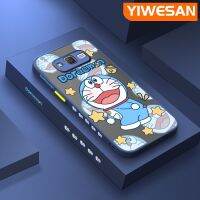 YIWESAN เคสปลอกสำหรับ Samsung กาแลคซี J7 2015 J7แกน J7 J700การ์ตูนน่ารักบางรูปโดราเอมอนมีน้ำค้างแข็งโปร่งใสแข็งขอบสี่เหลี่ยมกันกระแทกลายปลอกซิลิโคนเคสนิ่มป้องกันคลุมทั้งหมด