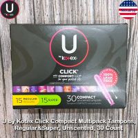 Kotex® U by Kotex Click Compact Multipack Tampons Regular &amp; Super Unscented ผ้าอนามัยแบบสอด สำหรับวันมาปกติและวันมามาก