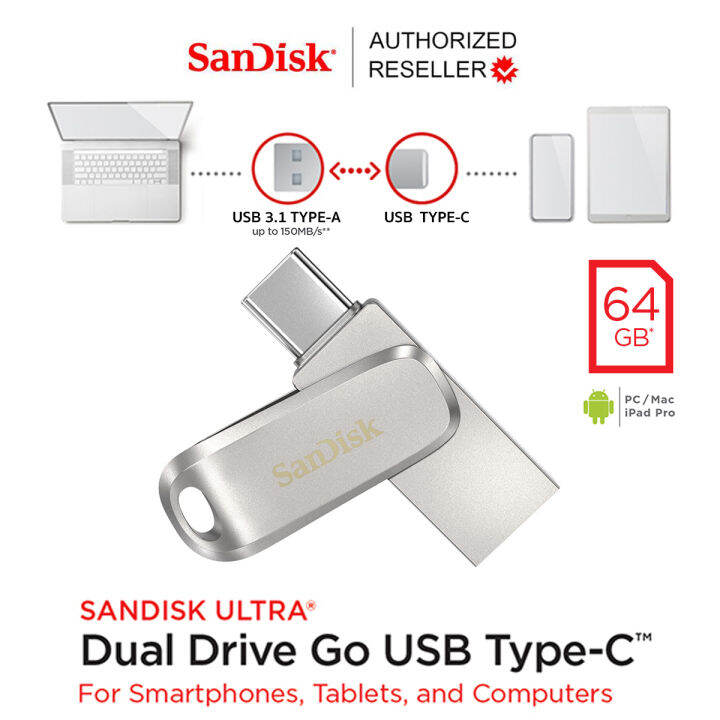 sandisk-ultra-dual-drive-luxe-usb-type-c-64gb-sdddc4-064g-g46-แฟลชไดรฟ์-ไดร์ฟ-otg-สำหรับ-โทรศัพท์-แท็บเล็ต-tablet-ipad-pro-รับประกัน-โดย-synnex-5-ปี