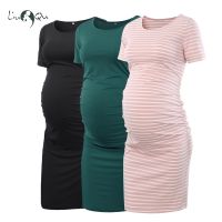 【DT】hot！ Liu Qu Maternity Dresses Side Ruched Pregnany Bodycon Mama Short Sleeve Wrap Baby Showers