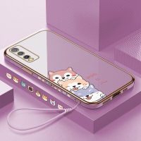 (คลังสินค้าพร้อม) เคสเคสมือถือสำหรับ Vivo Y20 /Y20 2021/Y20i/Y20S กรัม/Y20S พร้อมฟรีสายคล้อง + การ์ตูนสุนัขขอบสี่เหลี่ยมชุบเคลือบเคสนิ่มฝาหลัง