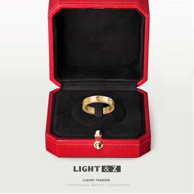LIGHT &amp; Z แหวนทองซีรีส์เหล็กไททาเนียมรัก18K เพทายฝังไม่ซีดแหวนคู่ผู้ชายและผู้หญิง
