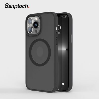 Sanptoch เคสแม่เหล็กติดโทรศัพท์,สำหรับ iPhone 12 / 13 14 Pro Max ปลอกกันกระแทกทหารผิวด้านโปร่งแสงฝาหลัง