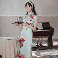 2021ใหม่ Cheongsam จีนดั้งเดิมชุดคลาสสิกผู้หญิง Qipao แขนสั้น Weeding Party ชุดยาวขนาดใหญ่5XL