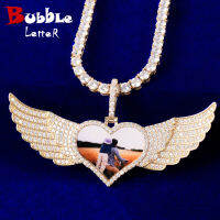 Custom Photo Heart Wing Pendant Solid Back Memory Picture Necklace Micro Pave Charm Mens Hip Hop Rock Jewelry