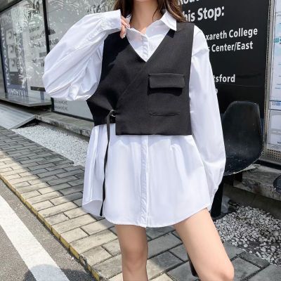 Vest suit spring 2022 new Korean fashion age-reducing shirt dress two-piece trendy young trend.