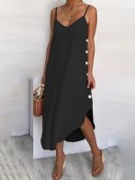 【YF】 Womens Summer Sundress Sexy Spaghetti Straps Beach Dress 2023 Celmia Casual Loose Buttons Asymmetrical  Vestidos Robe