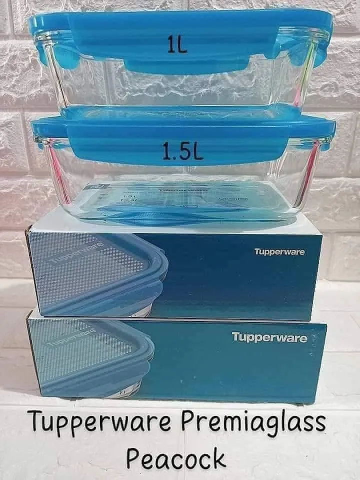 New Tupperware Premiaglass Premia Glass Container Set in Peacock