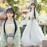 ภาพจริง Hanfu หญิงแขนกว้างเอวเต็มกระโปรงพิมพ์ไล่ระดับทุกวันชุดสามชิ้นฤดูใบไม้ผลิและฤดูร้อน ~