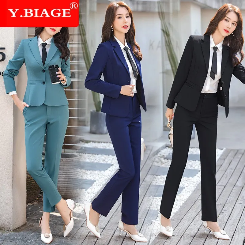 New&Real Stock】Women's office set wear long blazer and pants 2 piece  business suits ladies work clothes S~4XL Fashion elegant pant suits | Lazada