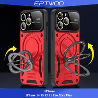 EPTWOO เคสชาร์จไร้สายหน้าต่างขนาดใหญ่ iPhone 14 13 12 11 Pro Max Plus,เคสป้องกันเลนส์กระจกในตัวพร้อม ฝาครอบหลัง หลายกันกระแทกและมีขาตั้ง QS-01