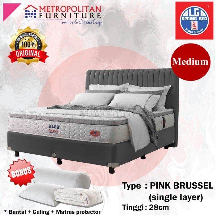 Springbed ALGA Pink Brussel Single Layer FULL SET Kasur Spring bed
