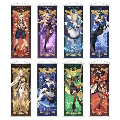 New 4 Star Layla Kaeya Fischl Genshin Impact Scroll Canvas Painting Home Decor Wall Hanging Anime Poster Wall Art Room Decor Tapestries Hangings