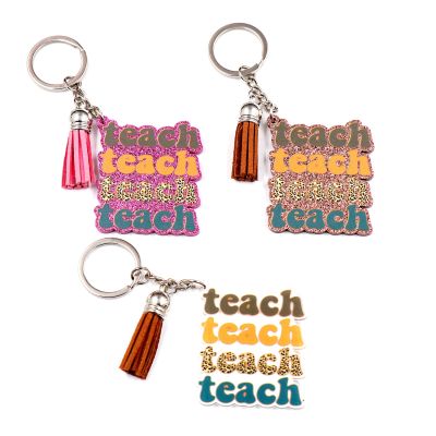 2022 New Teach Keychain Teachers Day Gift Glitter Acrylic Keyring Key Chains