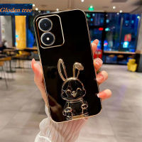 Andyh New Design For Vivo Y02S Y16 Y35 2022 4G Y22 Y22S Case Luxury 3D Stereo Stand Bracket Smile Rabbit Electroplating Smooth Phone Case Fashion Cute Soft Case