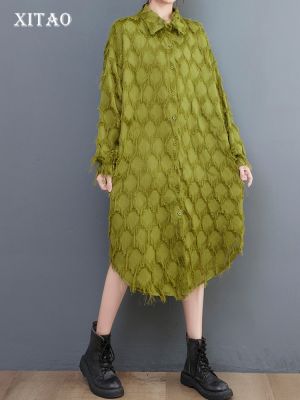 XITAO Dress Loose Fashion Women Solid Color Tassel Shirt Dress