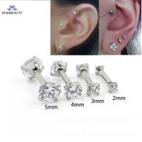 1ชิ้นต่างหูเพทายกลมคู่แบบ Tragus 2-5มม. Zircon Anodized เกลียวภายในอัญมณี Monroe 16G Tragus เจาะหูใบหูร่างกายเครื่องประดับ