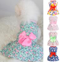 Summer Small Medium Dogs Dress Lovely Bowknot Decor Foreleg Dog Dress Floral Print Comfy Sleeveless Foreleg Holiday Pet Outfit Dresses